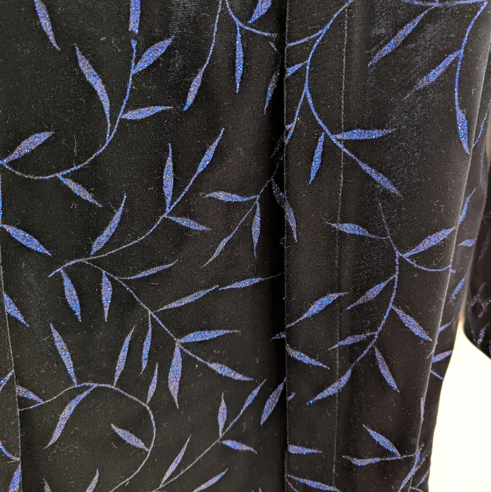90s Whimsygoth Glittery Blue & Black Velvet Long Sleeve Dress & Cardigan Set